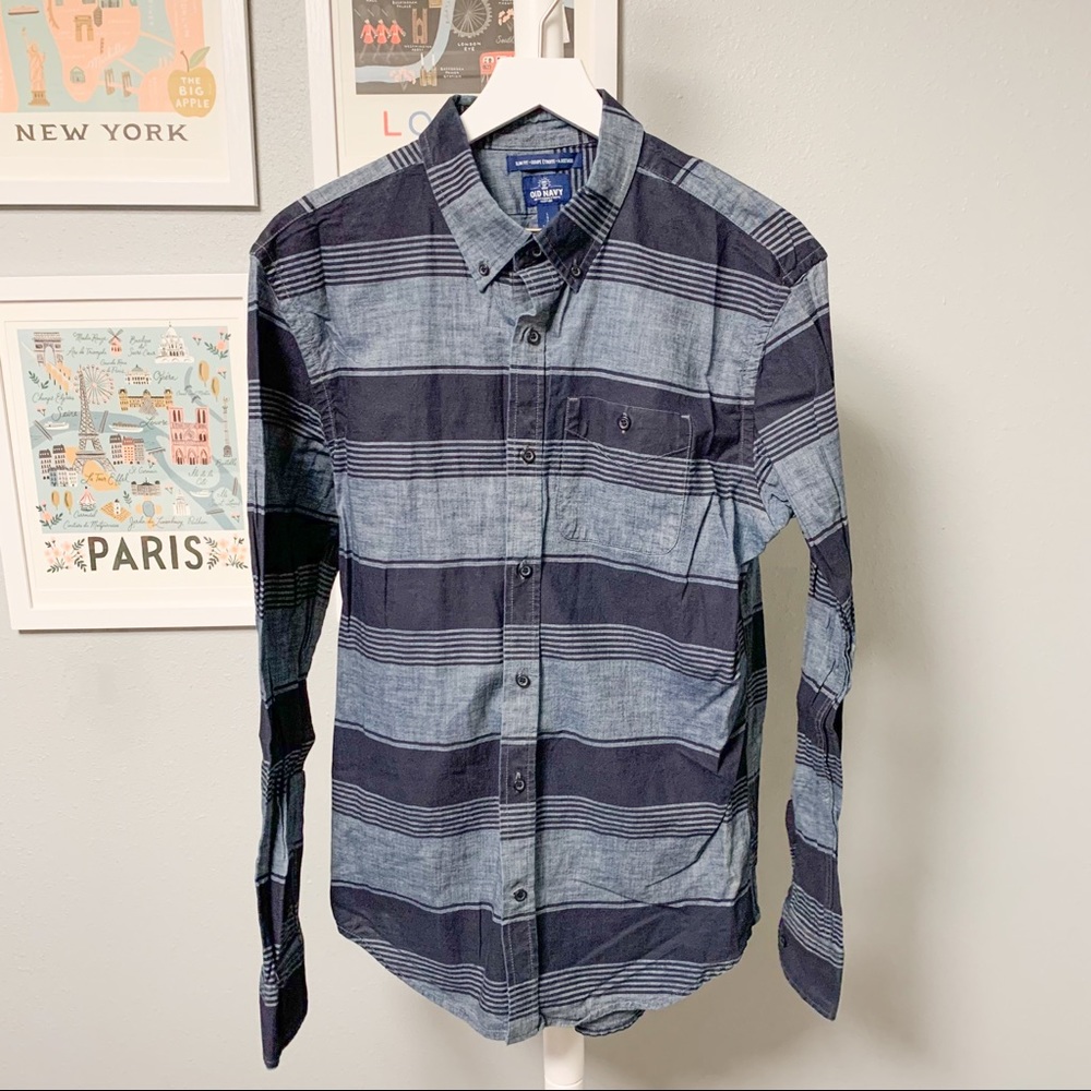 Old Navy Blue Stripe Chambray Shirt, L
